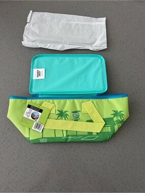 Trader Joe's Lime Green and Teal Coastal Lunch Tote Bag
